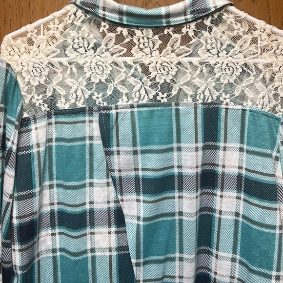 Vanity plaid button up lace top - Picture 8 of 8